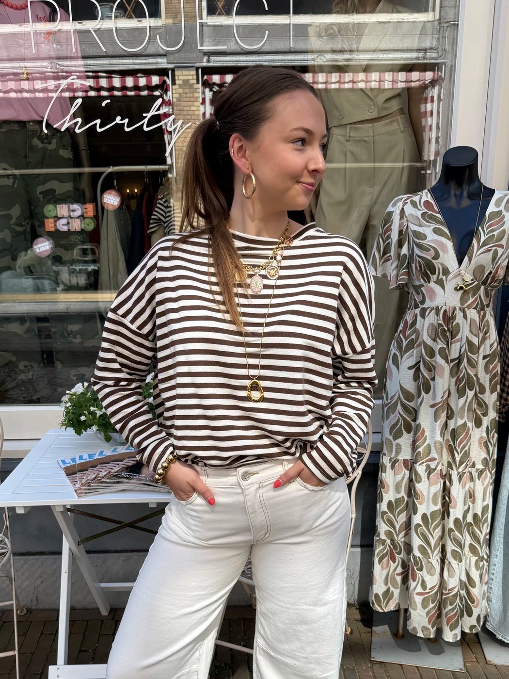 Roos gestreepte longsleeve bruin/wit - Project 35