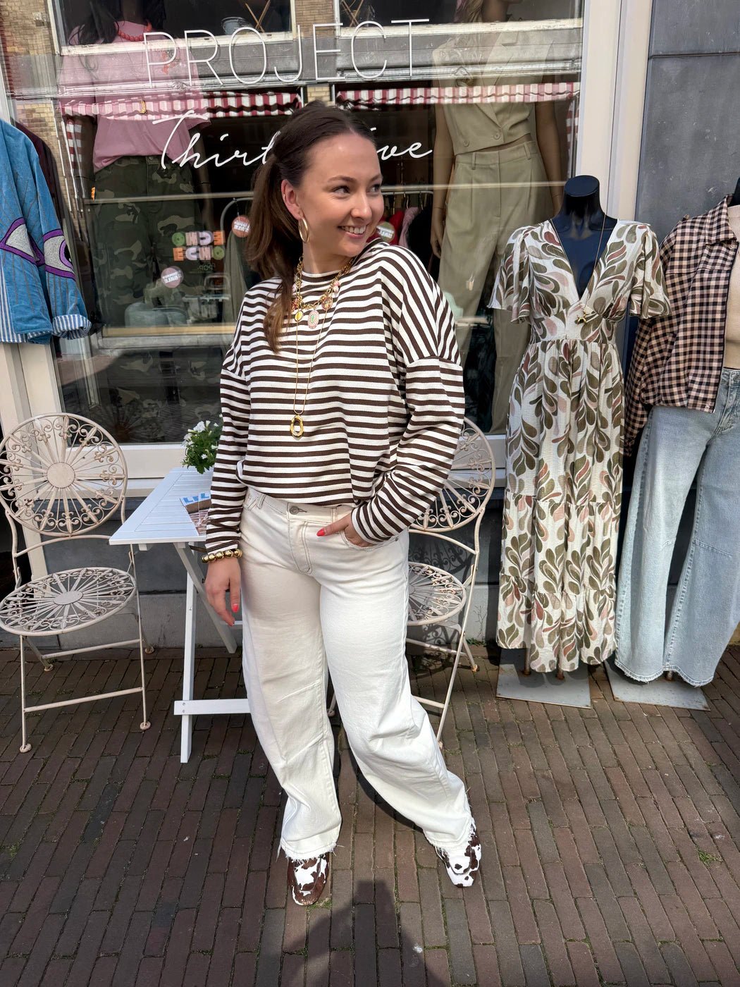 Roos gestreepte longsleeve bruin/wit - Project 35