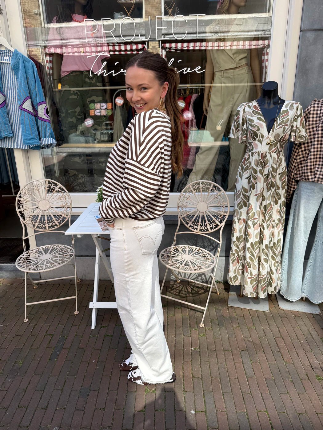 Roos gestreepte longsleeve bruin/wit - Project 35