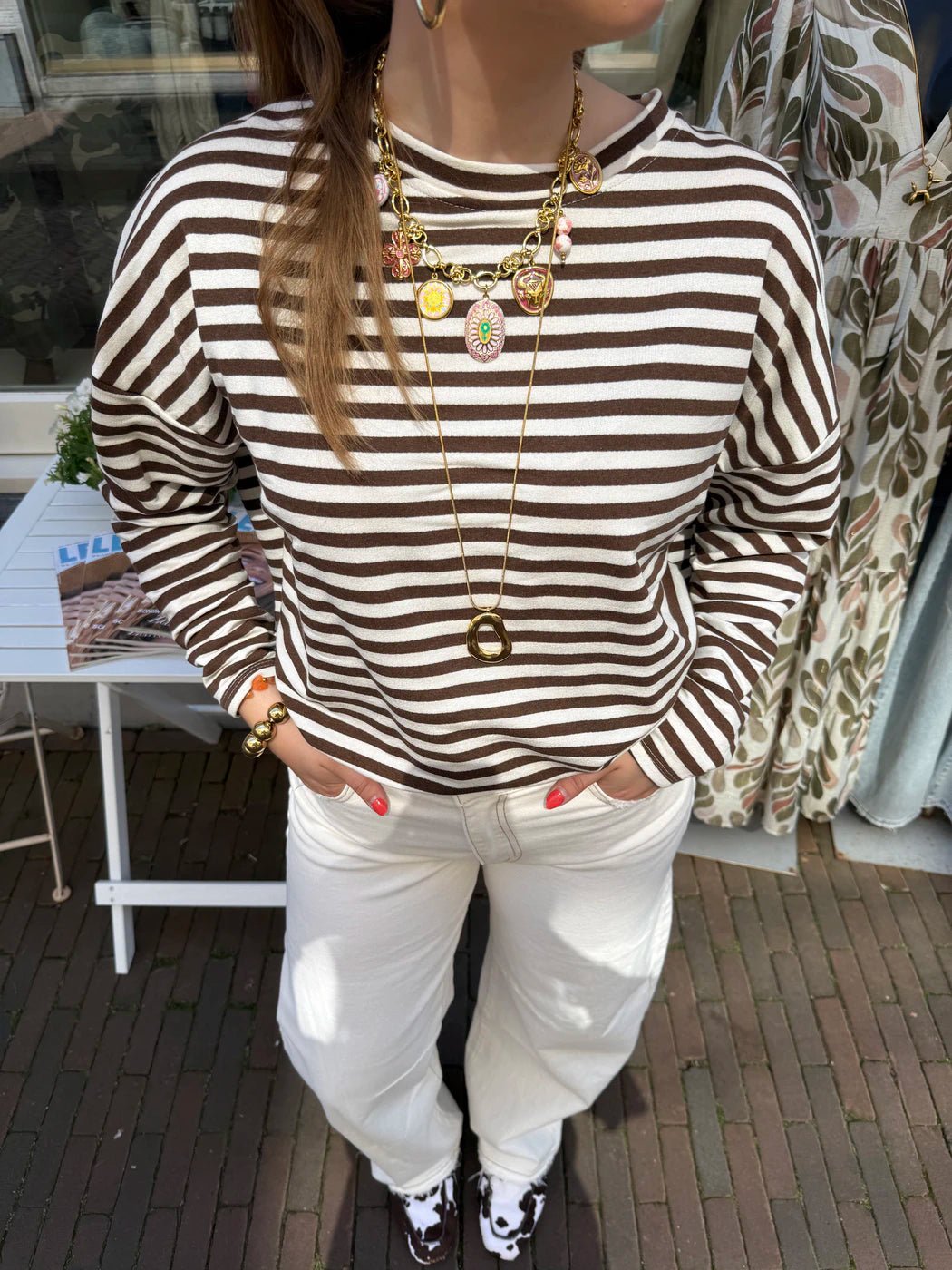 Roos gestreepte longsleeve bruin/wit - Project 35