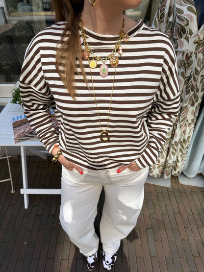 Roos gestreepte longsleeve bruin/wit - Project 35