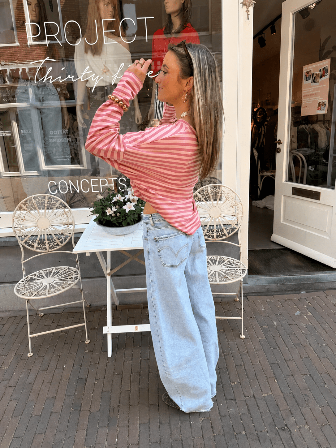 Roos gestreepte longsleeve roze - Project 35