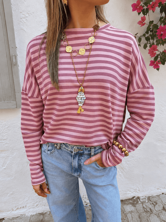 Roos gestreepte longsleeve roze - Project 35