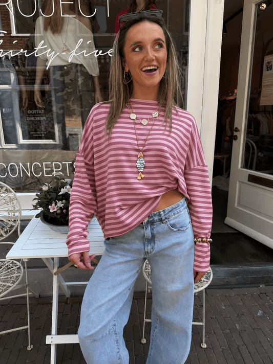 Roos gestreepte longsleeve roze - Project 35