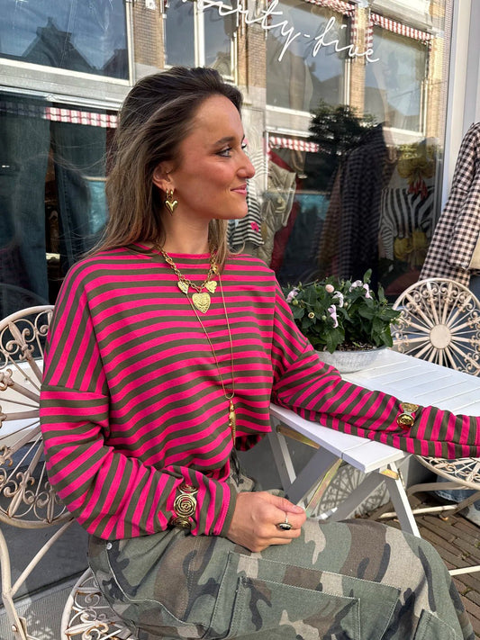 Roos gestreepte longsleeve roze/groen - Project 35