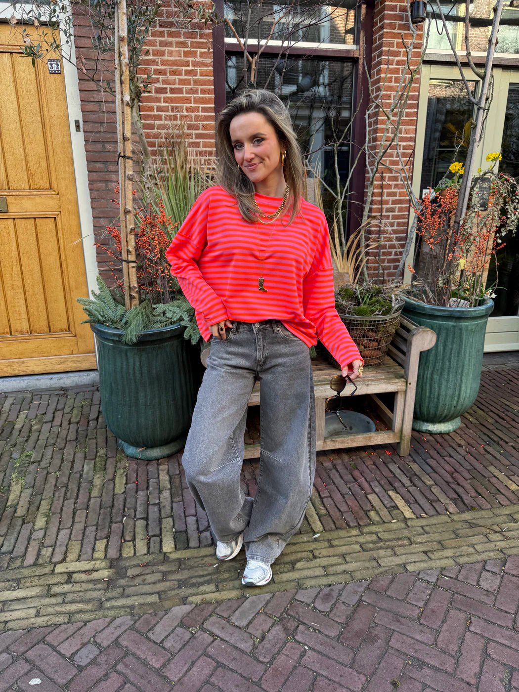 Roos longsleee pink/orange striped - Project 35