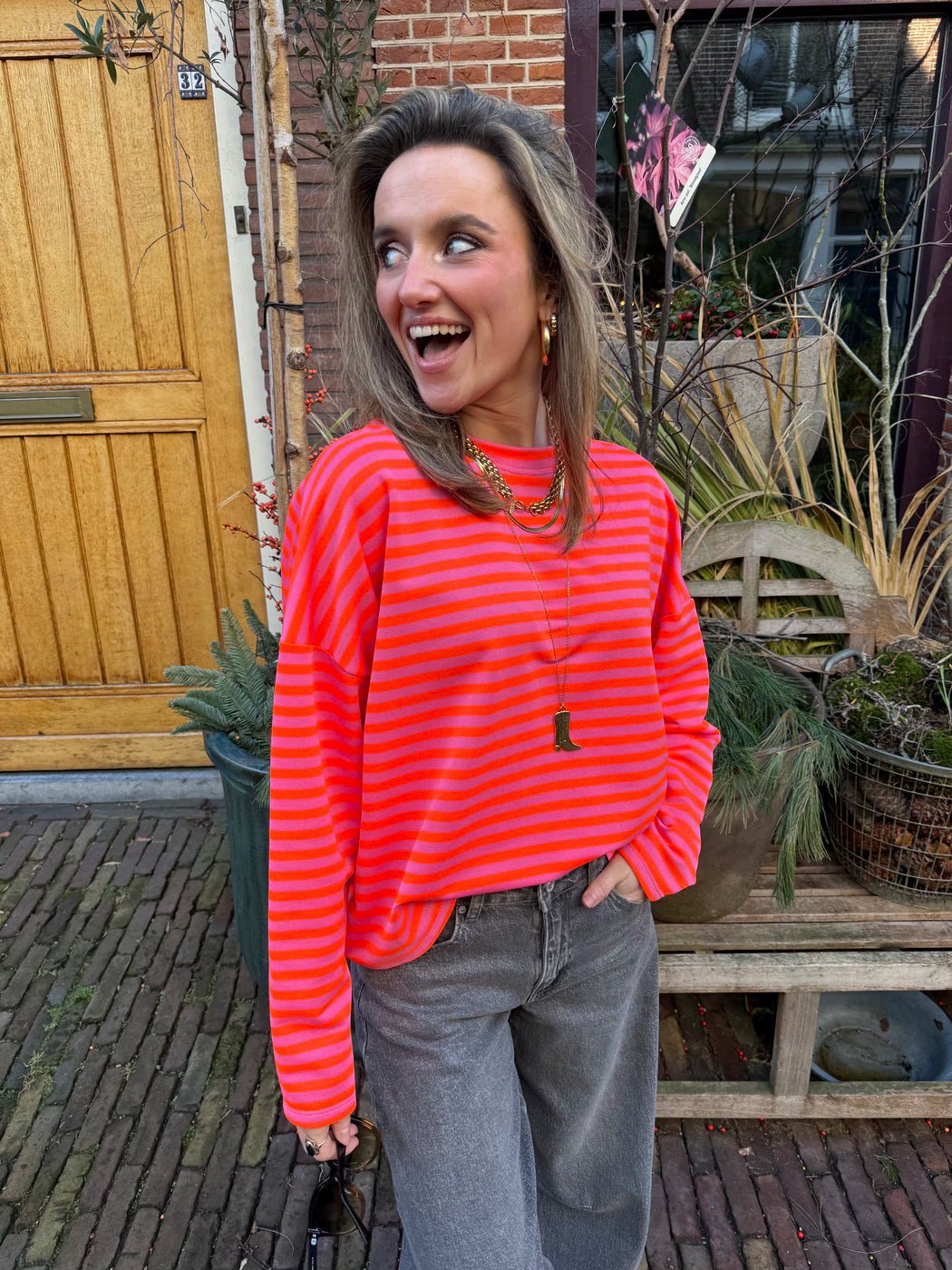 Roos longsleee pink/orange striped - Project 35