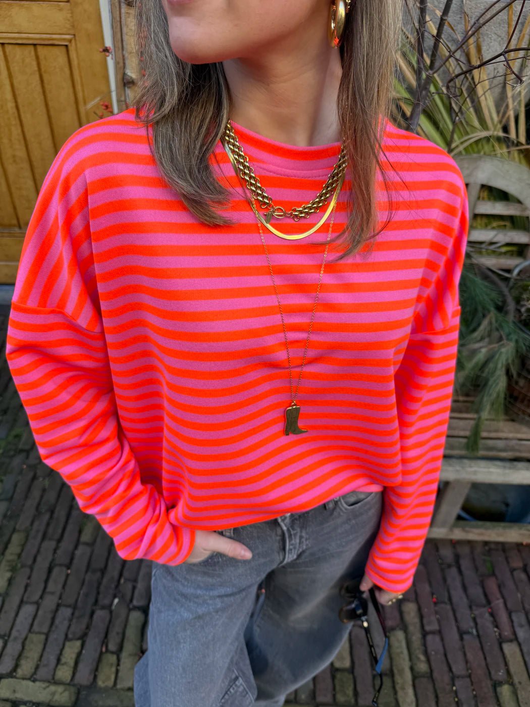 Roos longsleee pink/orange striped - Project 35