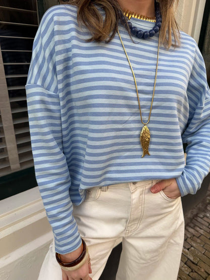Roos longsleeve blue/light blue striped - Project 35