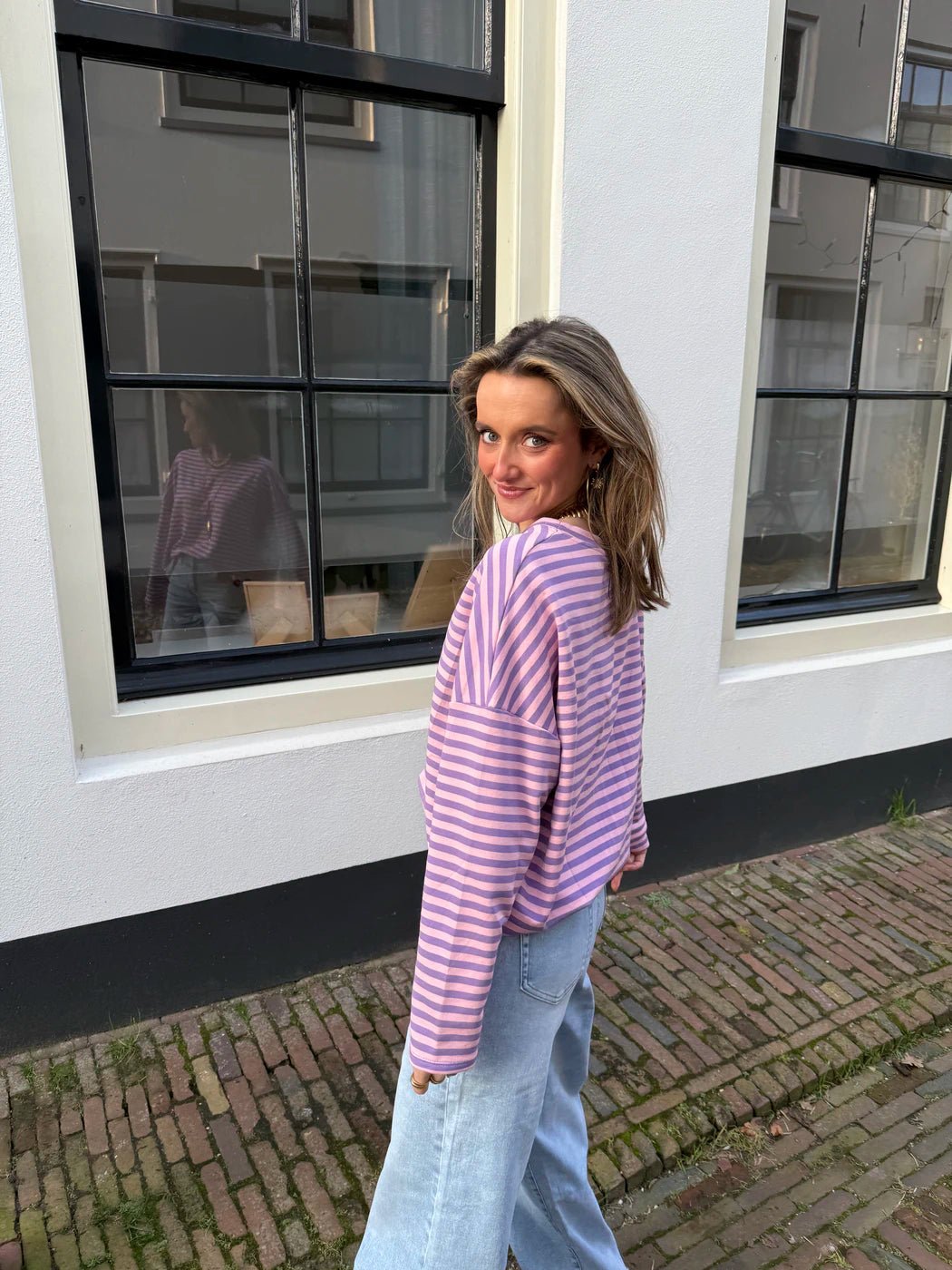 Roos longsleeve lila/roze gestreept - Project 35