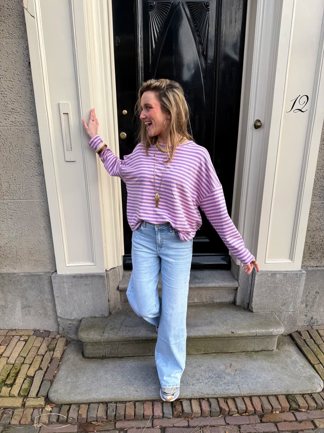 Roos longsleeve lila/roze gestreept - Project 35