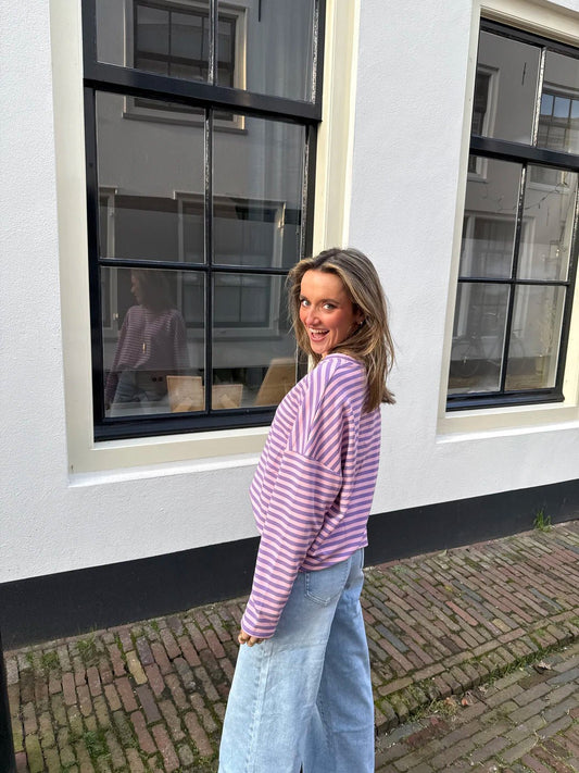 Roos longsleeve lila/roze gestreept - Project 35