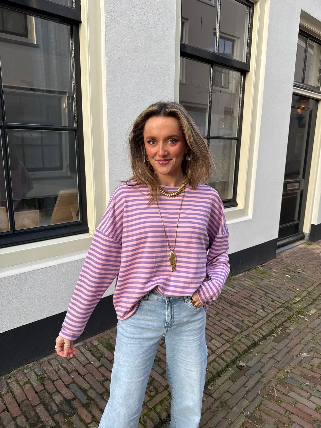 Roos longsleeve lila/roze gestreept - Project 35
