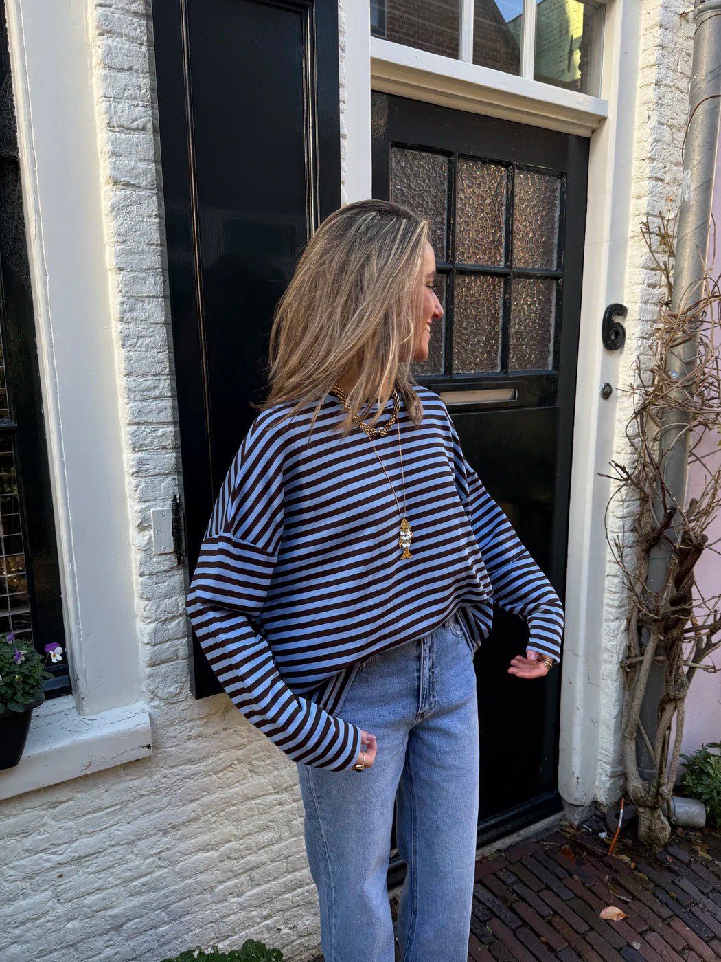 Roos longsleeve navy/brown - Project 35