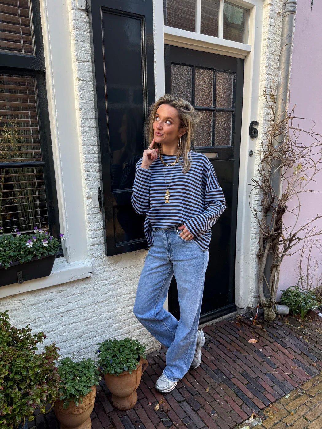 Roos longsleeve navy/brown - Project 35