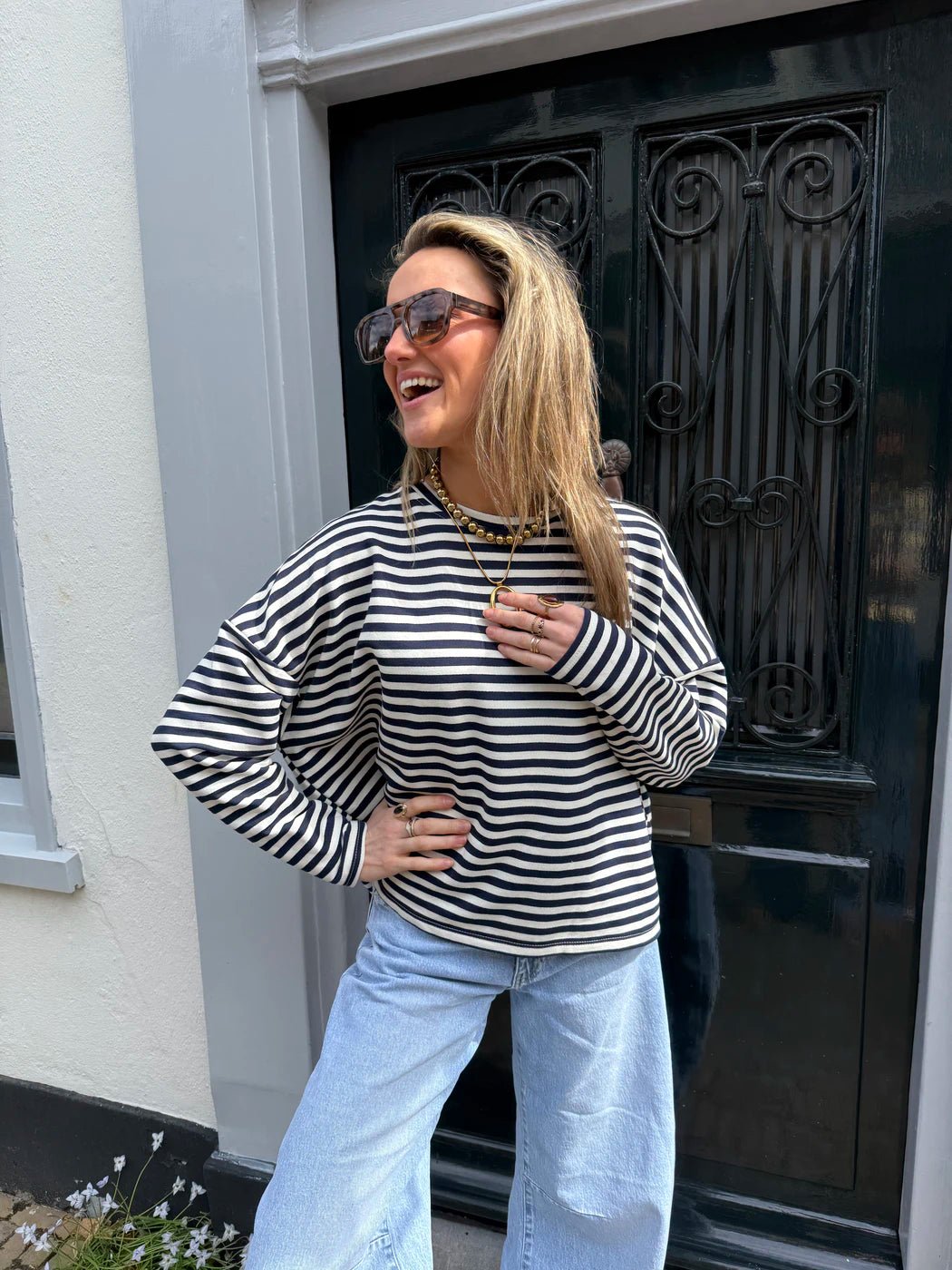 Roos longsleeve navy/white striped - Project 35