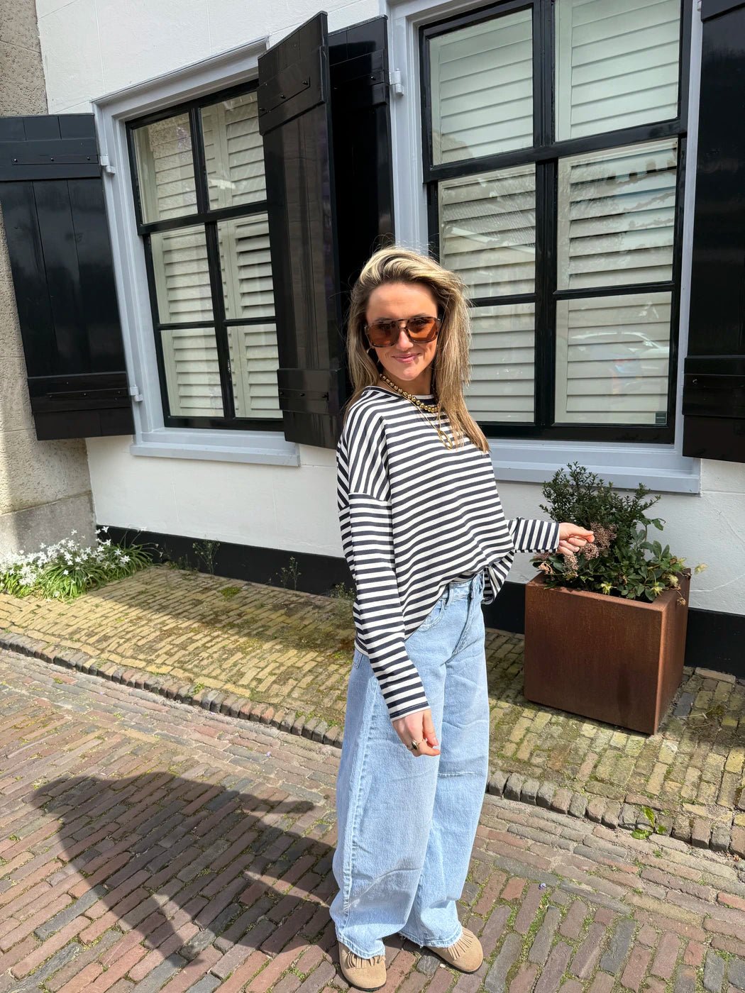 Roos longsleeve navy/white striped - Project 35