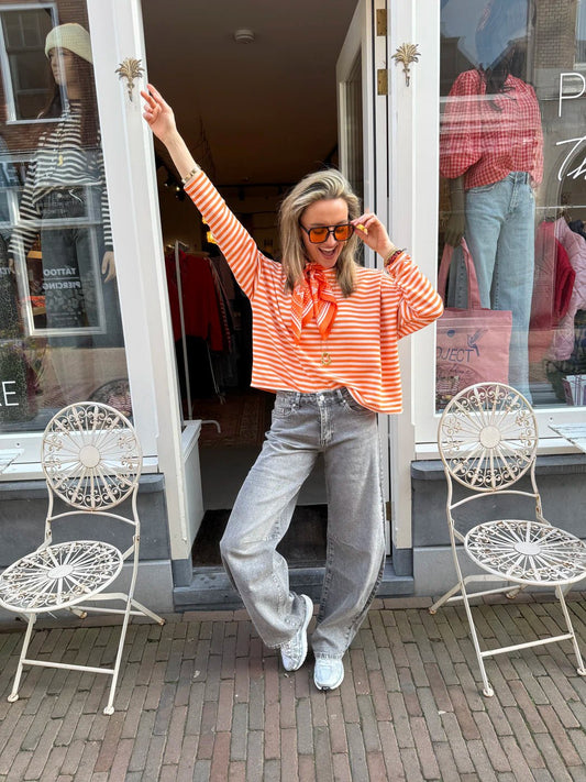 Roos longsleeve oranje/wit gestreept - Project 35