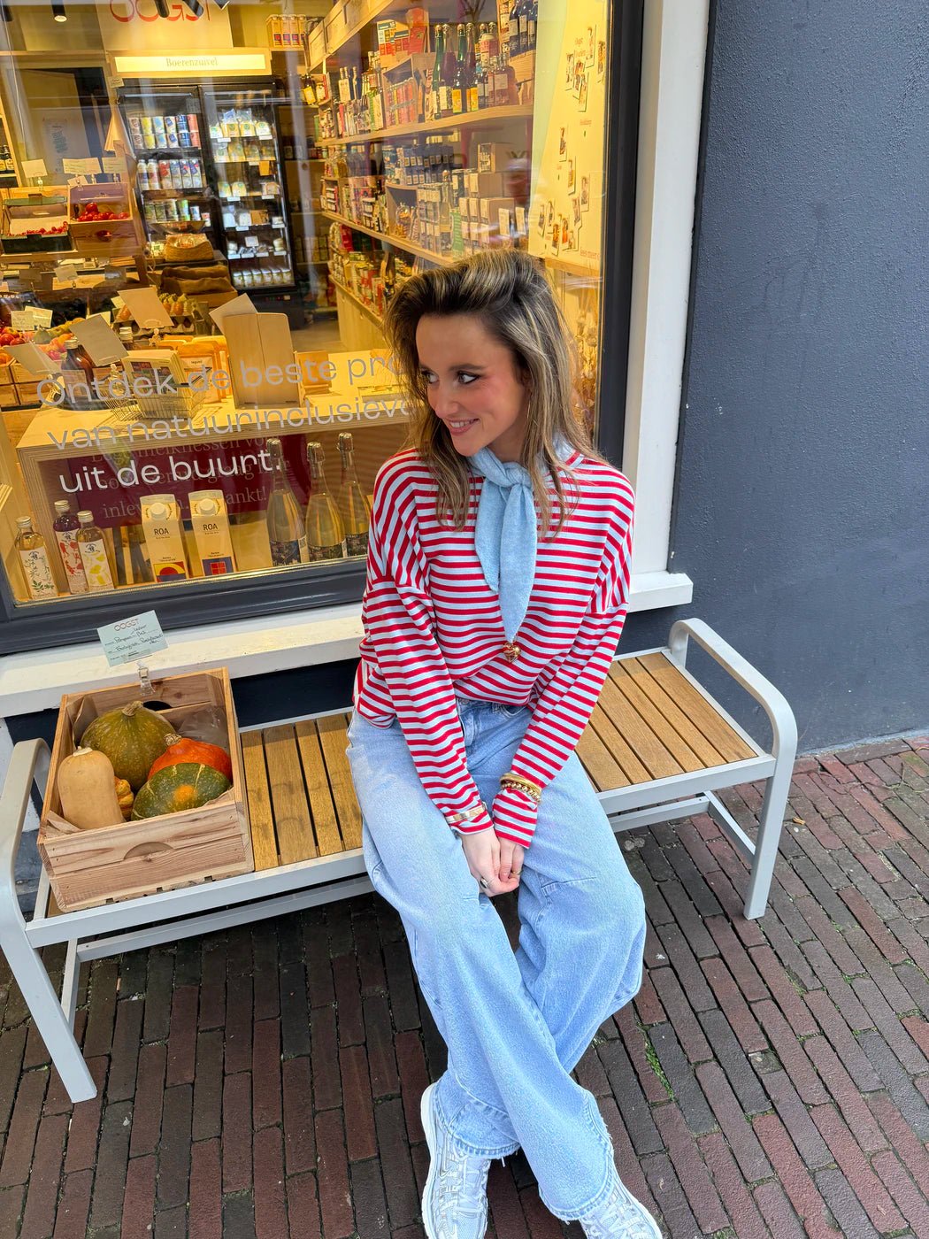 Roos longsleeve red/blue striped - Project 35