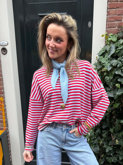 Roos longsleeve red/blue striped - Project 35