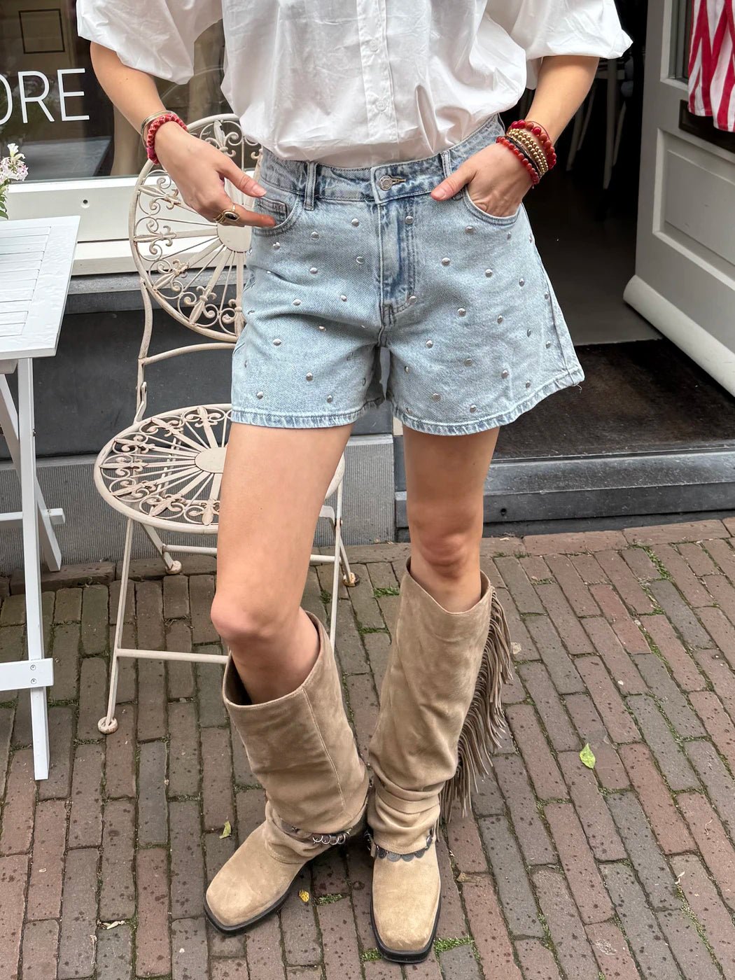 Rosie denim stud shorts blue - Project 35