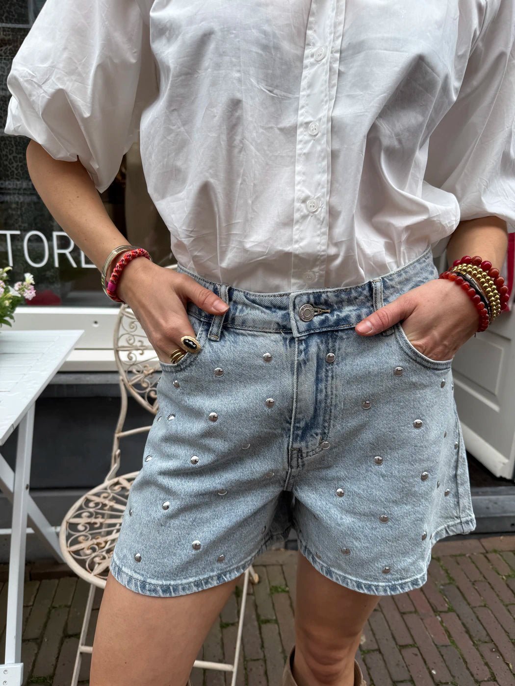 Rosie denim stud shorts blue - Project 35