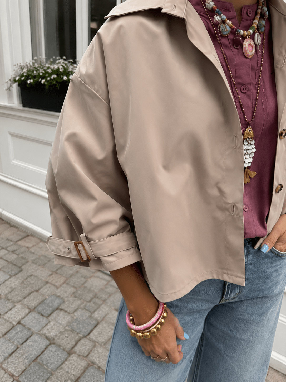 Sacha trenchcoat korte mouw beige - Project 35