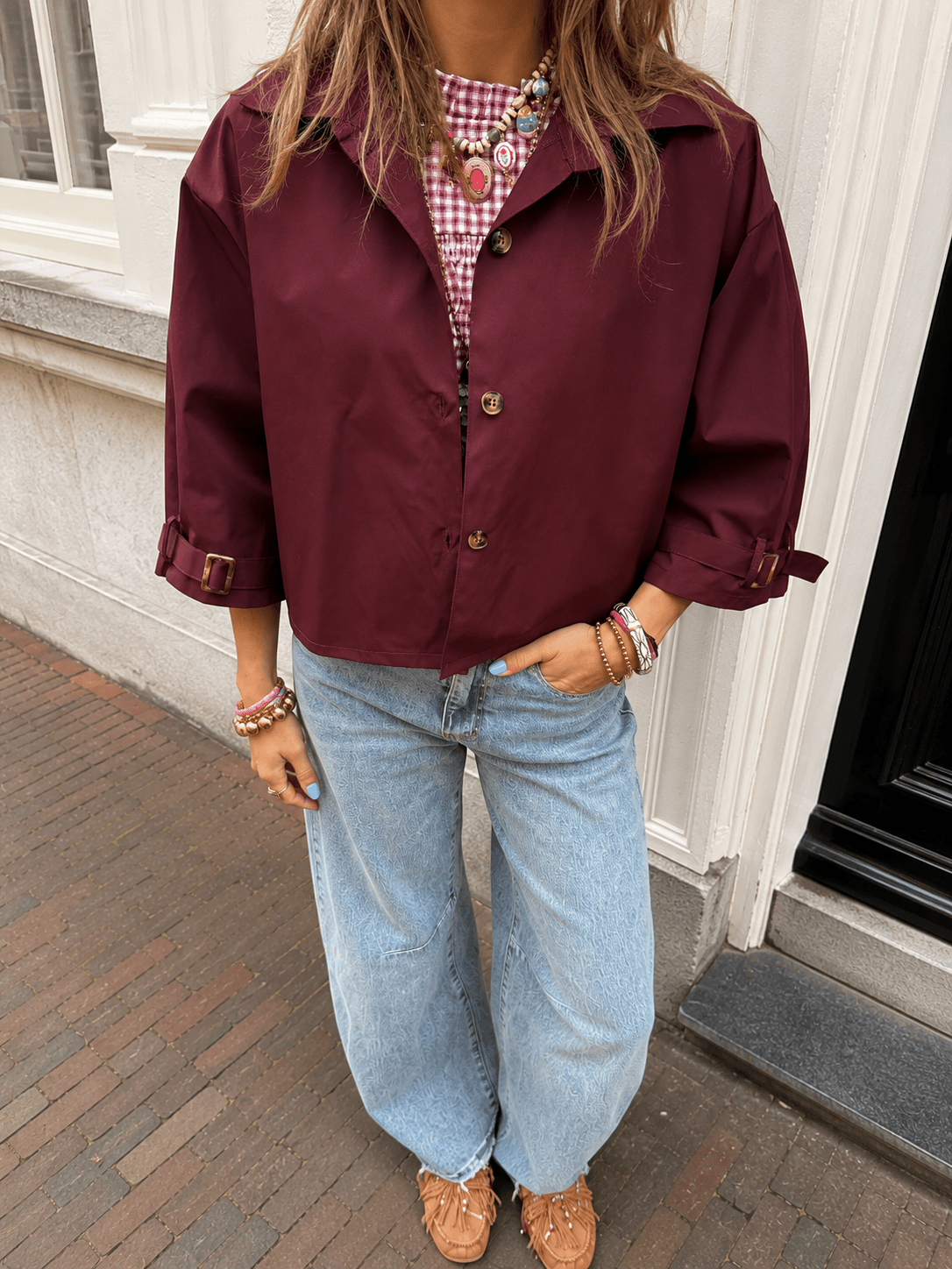 Sacha trenchcoat korte mouw bordeaux - Project 35