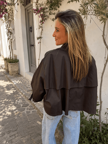 Sacha trenchcoat korte mouw donkerbruin - Project 35