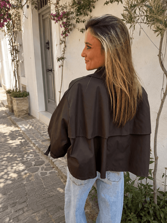 Sacha trenchcoat korte mouw donkerbruin - Project 35