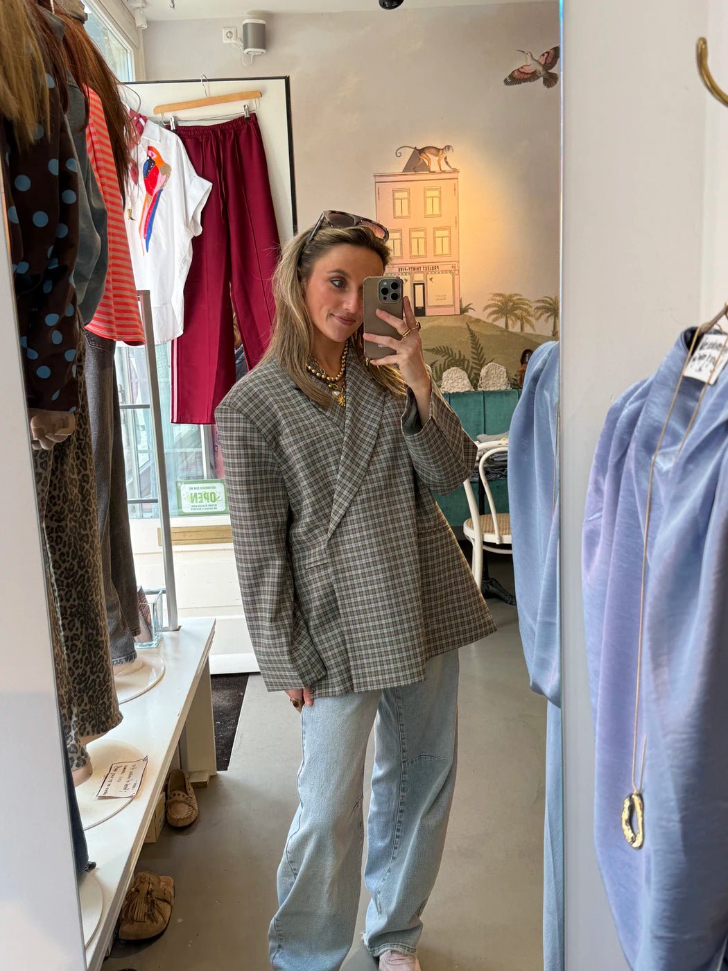 Sam boxy blazer geruit bruin/blauw - Project 35