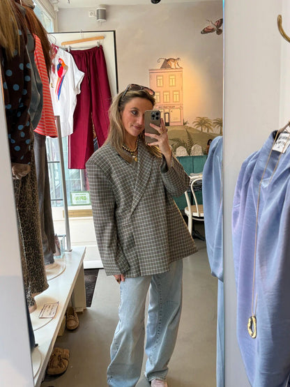 Sam boxy blazer geruit bruin/blauw - Project 35