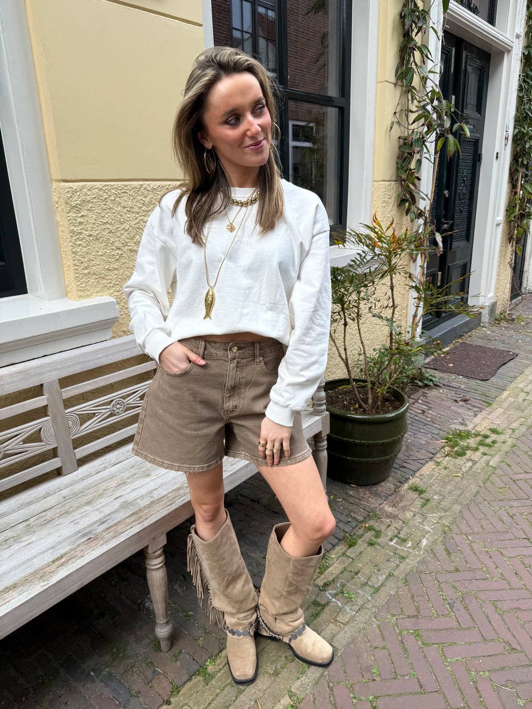 Sammy denim shorts taupe - Project 35