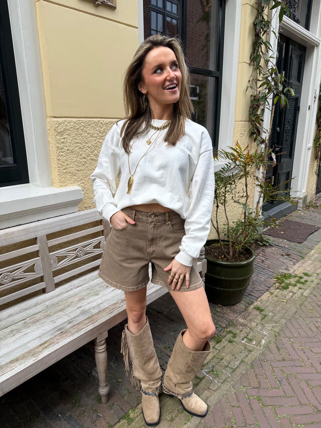 Sammy denim shorts taupe - Project 35