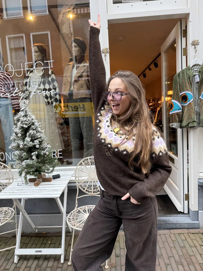 Sanne trui Noorse print bruin - Project 35