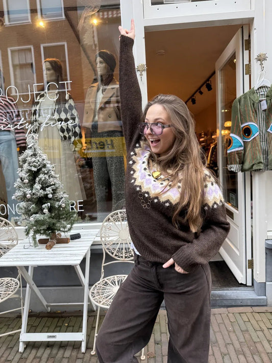 Sanne trui Noorse print bruin - Project 35