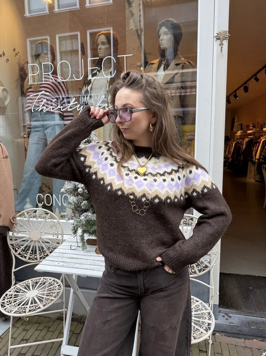 Sanne trui Noorse print bruin - Project 35
