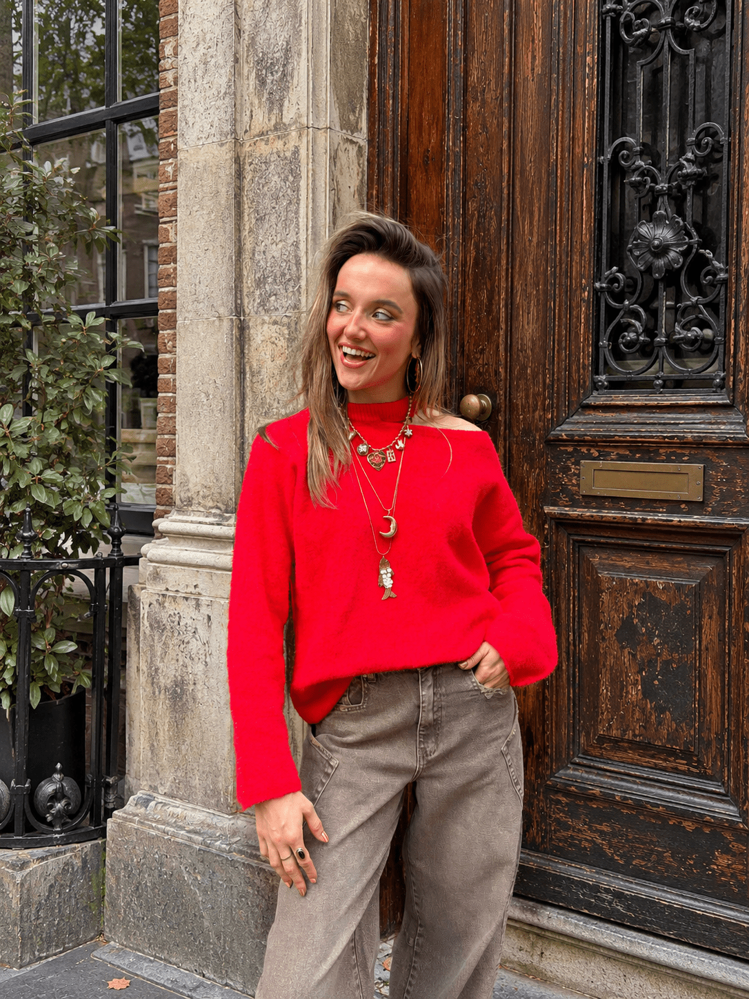 Sarah choker knit lange mouw rood - Project 35
