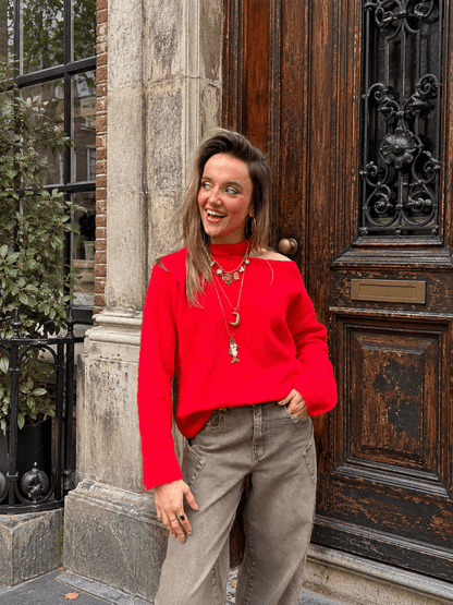 Sarah choker knit lange mouw rood - Project 35