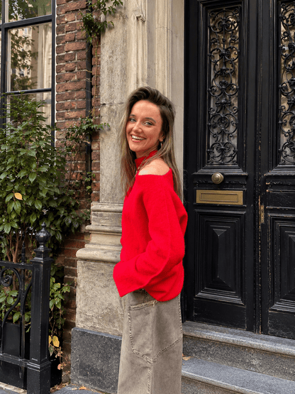 Sarah choker knit lange mouw rood - Project 35