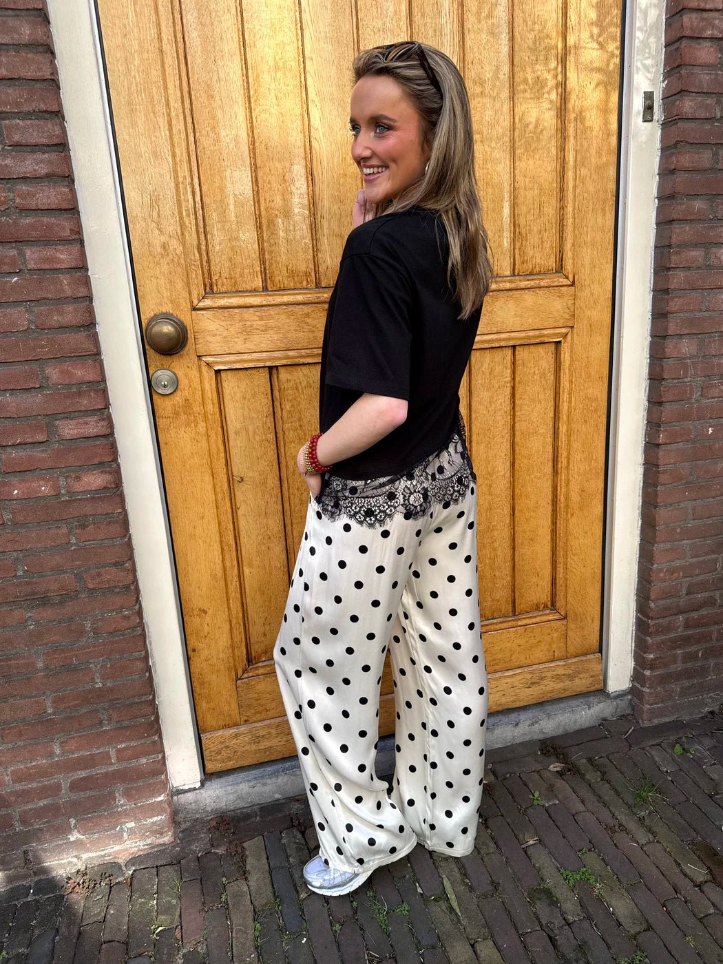 Satin polkadot pants white/black - Project 35