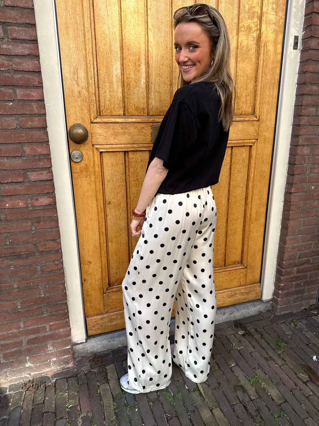 Satin polkadot pants white/black - Project 35