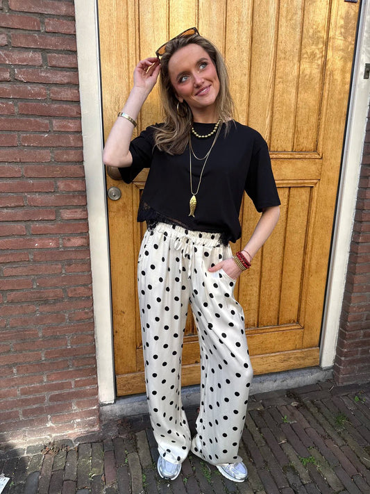 Satin polkadot pants white/black - Project 35