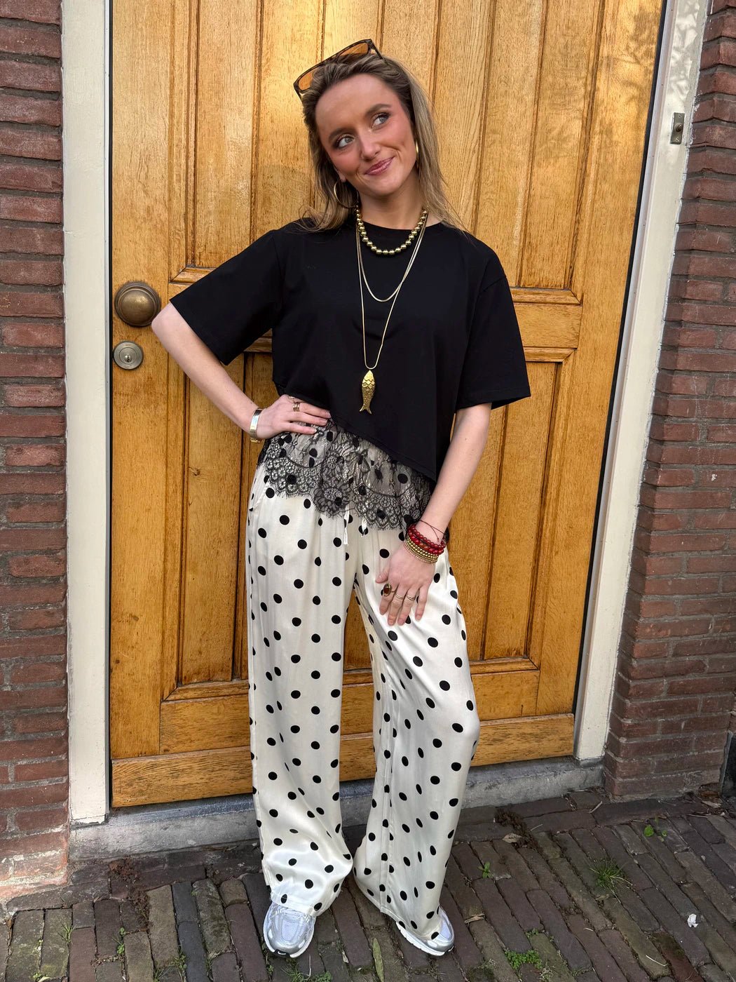 Satin polkadot pants white/black - Project 35