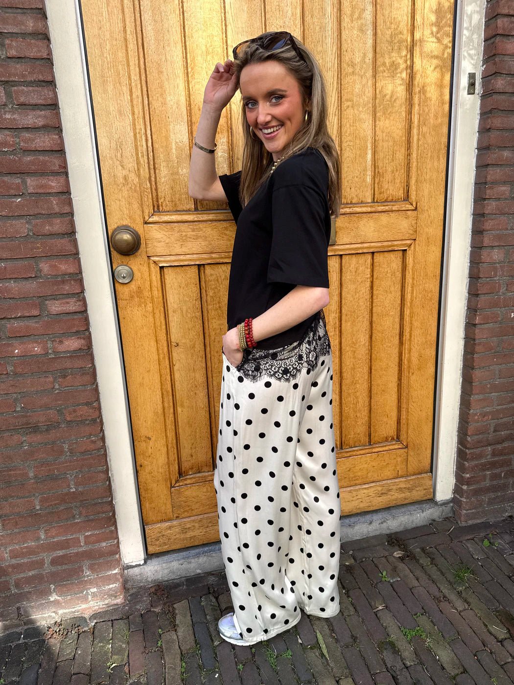Satin polkadot pants white/black - Project 35