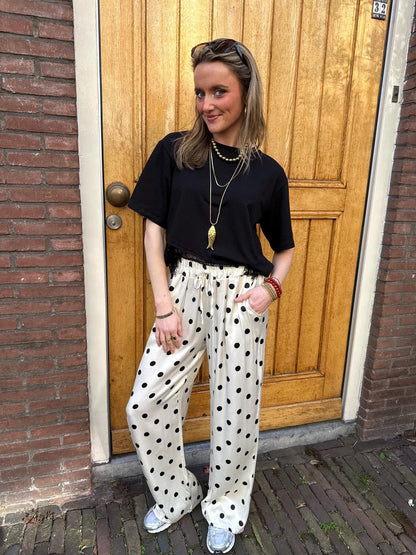 Satin polkadot pants white/black - Project 35