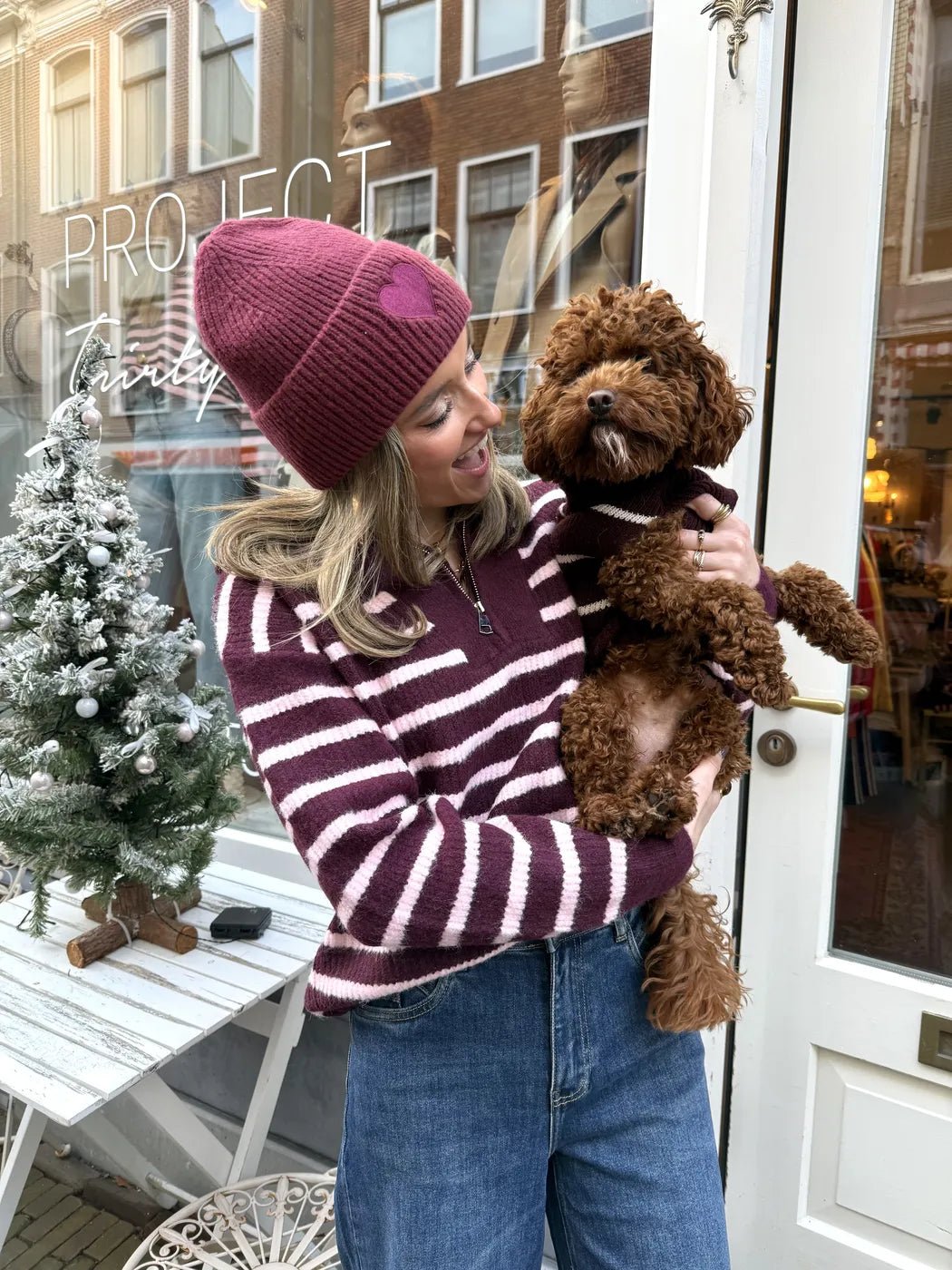 Schipperstrui bordeaux/roze gestreept - Project 35