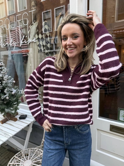 Schipperstrui bordeaux/roze gestreept - Project 35