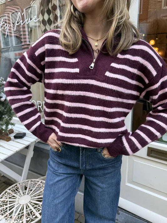 Schipperstrui bordeaux/roze gestreept - Project 35