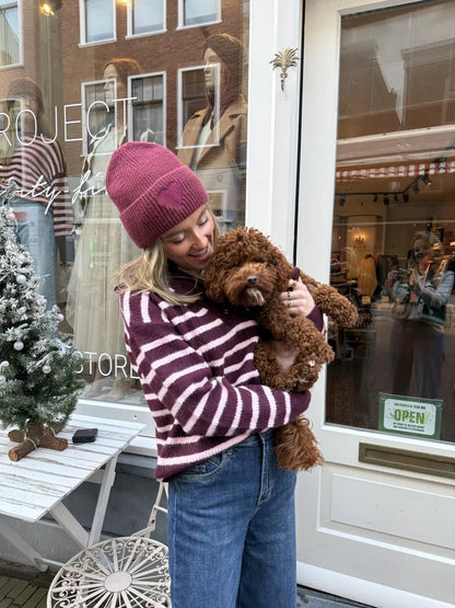 Schipperstrui bordeaux/roze gestreept - Project 35